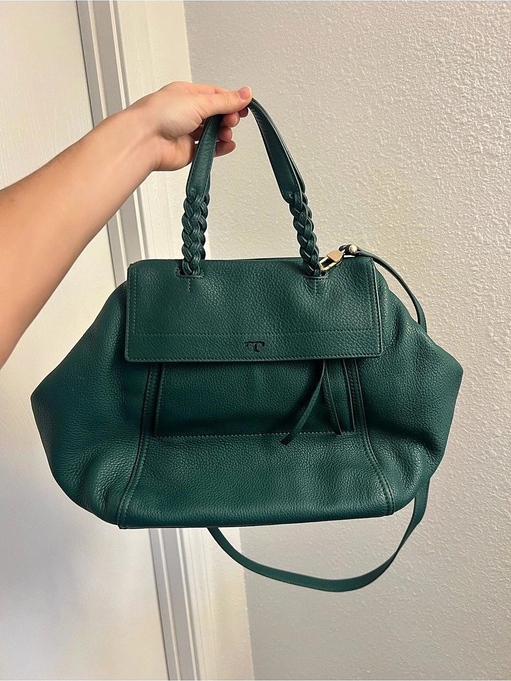 Tory Burch Green Half Moon Leather Satchel